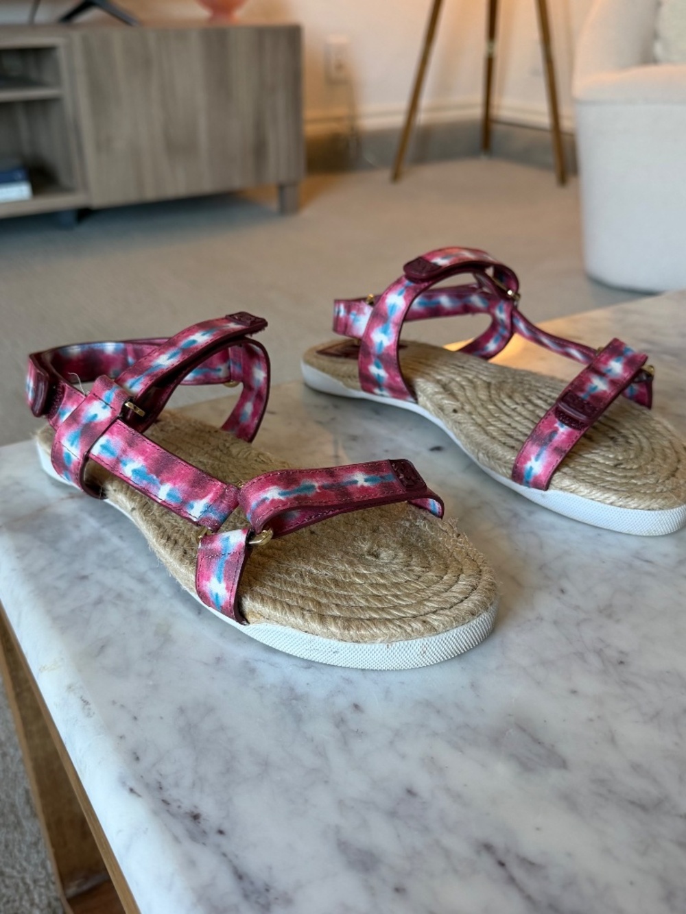 Tory Burch Sonda Espadrille Hippie Tye Dye Leather Straps Size 8.5